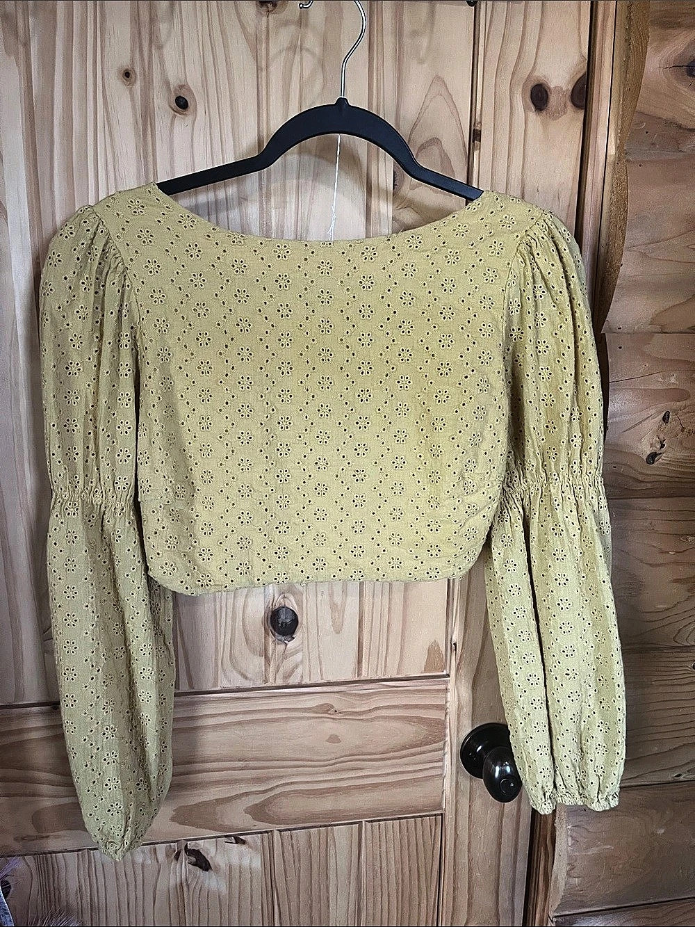 Lane 201 Autumn Surprise Eyelet Crop Top Open Back Floral Yellow Size Large